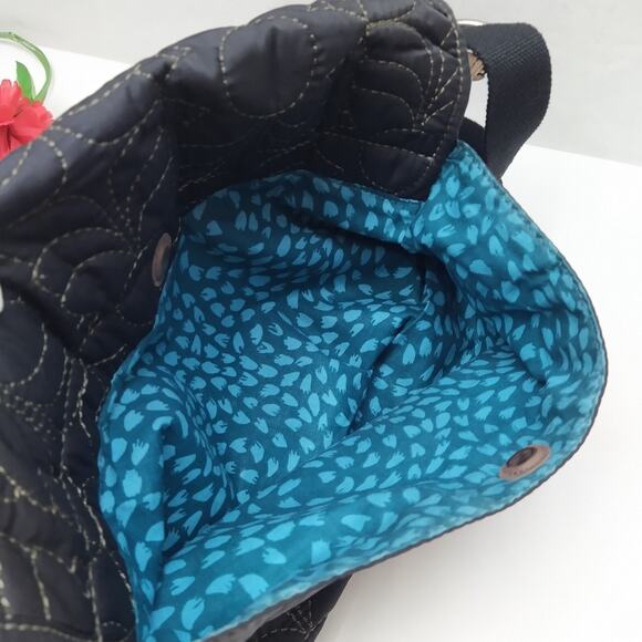 Fossil Black Nylon Floral Flap Closure Messenger Crossbody Bag - Picture 8 of 16